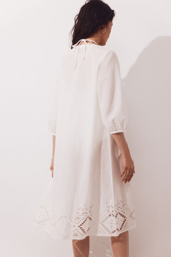 Cortefiel Embroidered cotton kaftan White