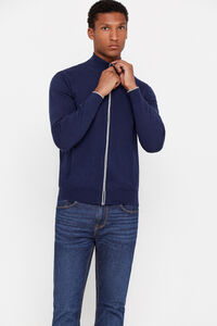 Cortefiel Cotton zip-up cardigan with cashmere Navy