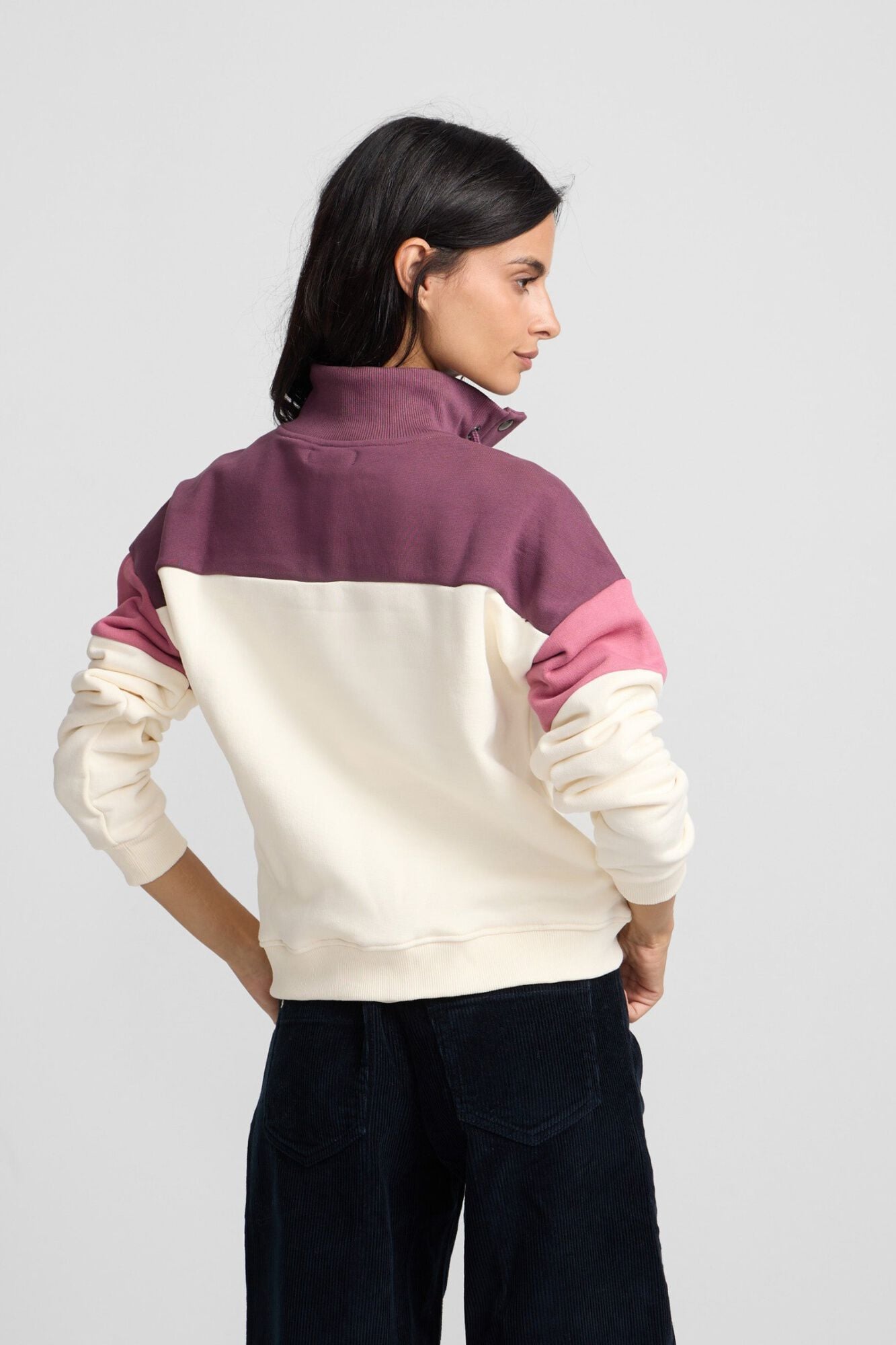 Silbon Sweatshirt mulher tricolor gola com bot&otilde;es