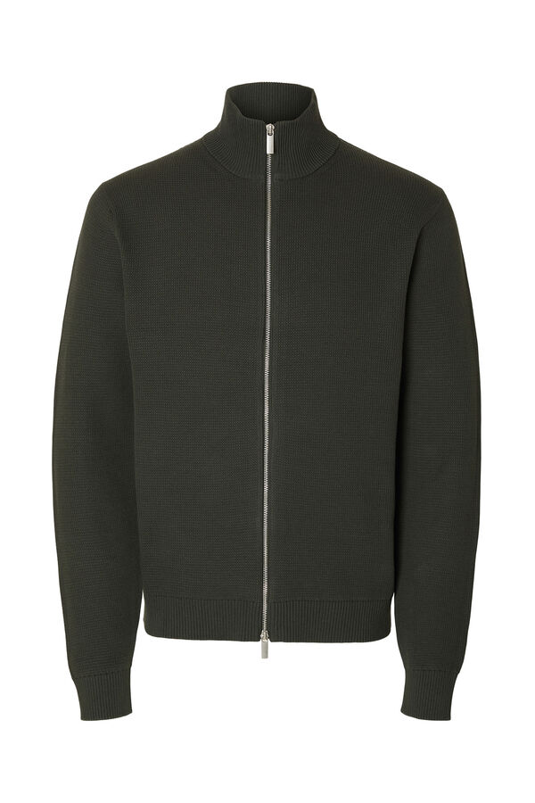 Selected 100% organic cotton jersey-knit zip fastening jacket Dark green
