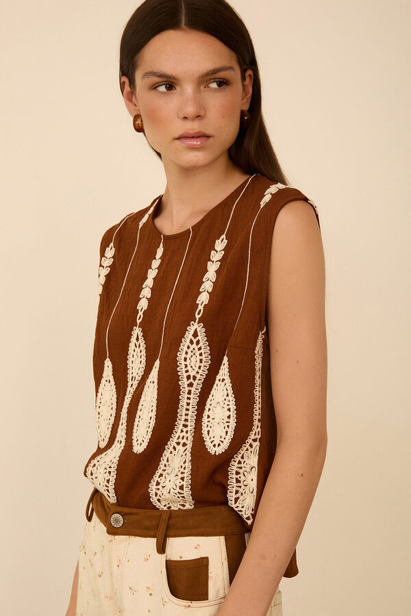 Meisie Top sem mangas bordado Castanho
