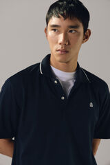 Cortefiel Coolmax® jacquard neck polo shirt Navy