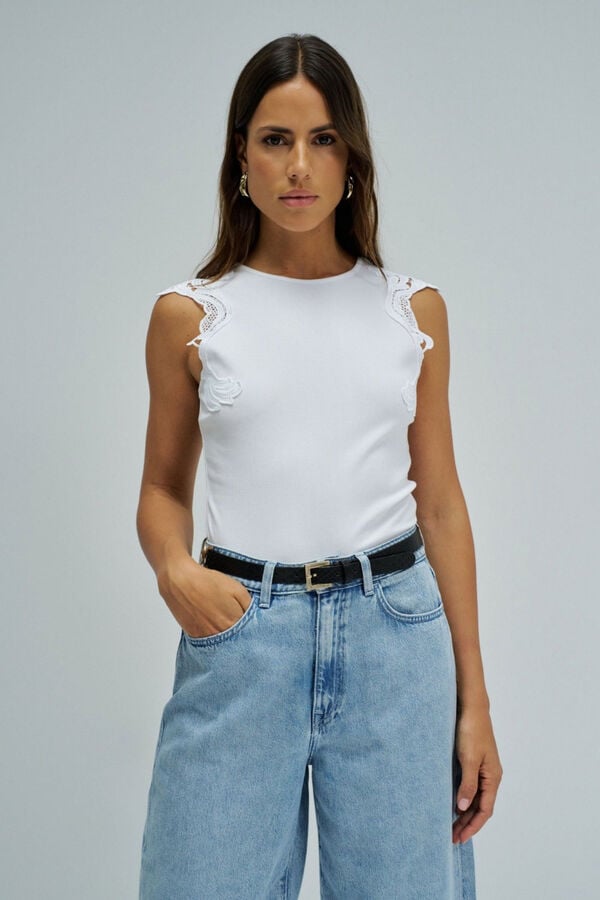 Salsa Jeans Top com renda nos ombros Branco