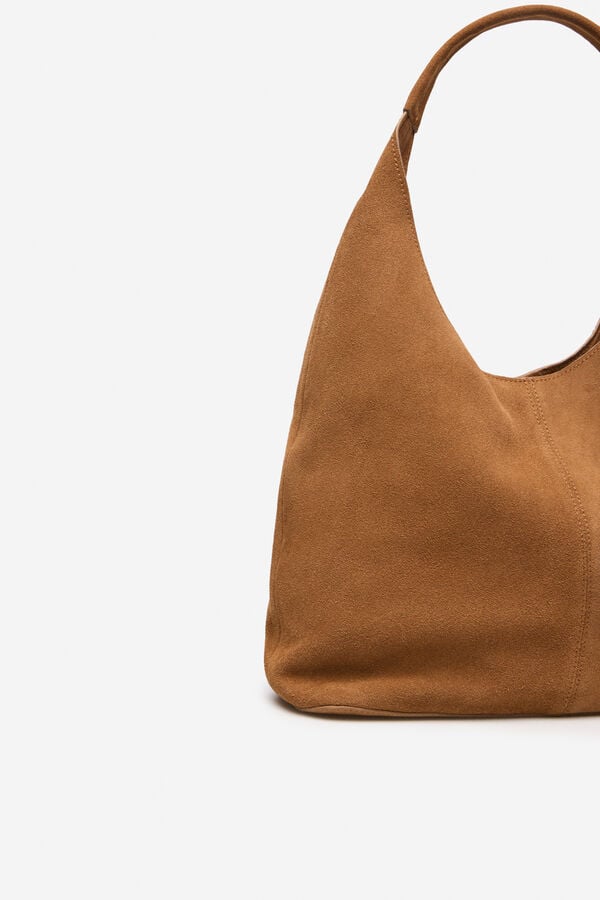 Cortefiel Leather weaved hobo Brown