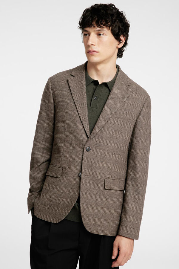 Selected Blazer de lã slim fit Castanho
