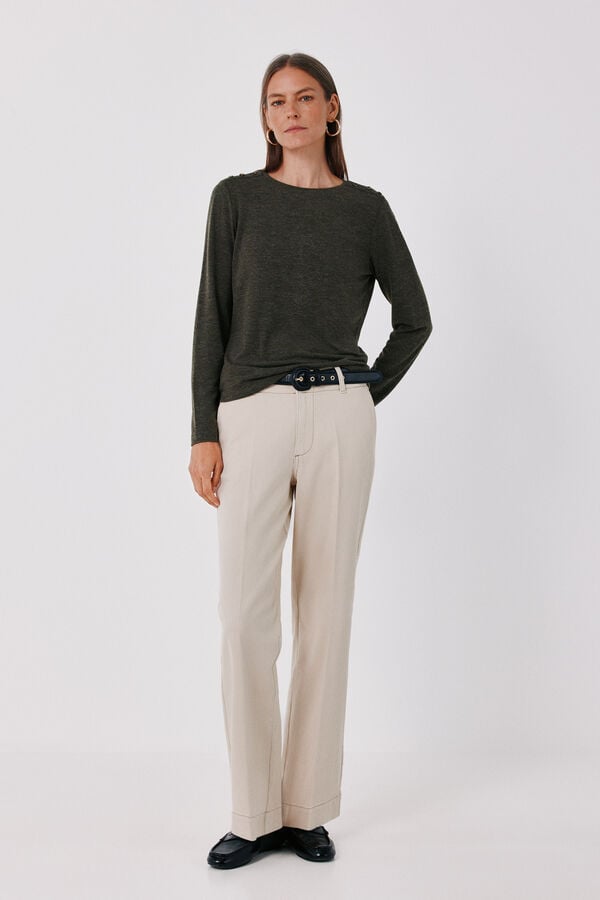 Cortefiel Long sleeve basic T-shirt Kaki