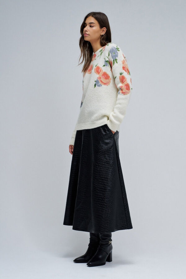 Salsa Jeans Sweatshirt de lã e mohair com estampado floral Ecru