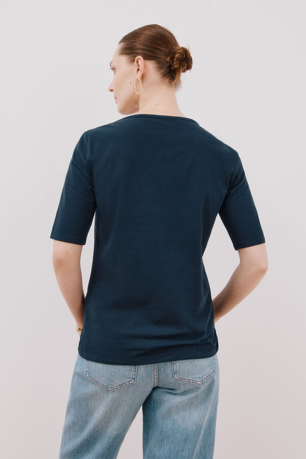 Cortefiel T-shirt básica decote barco Azul