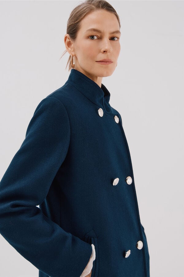 Cortefiel Double-breasted coat with gold buttons Navy