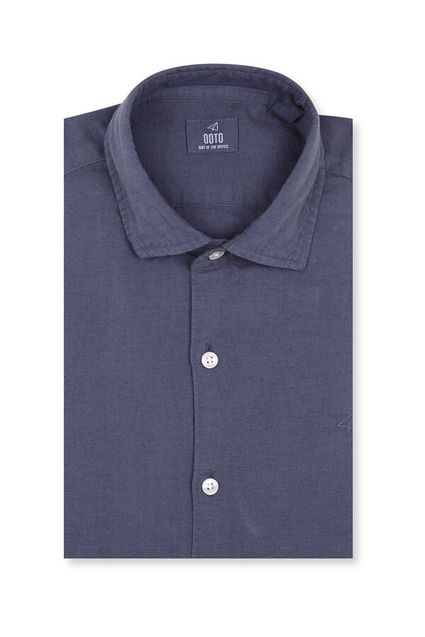 OOTO Camisa manga comprida em algod&atilde;o e linho Azul