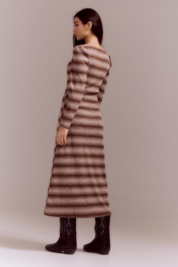 Cortefiel Striped jersey-knit knit dress Nude