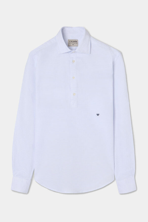 Silbon Oxford sport t-shirt with horizontal striped Grey