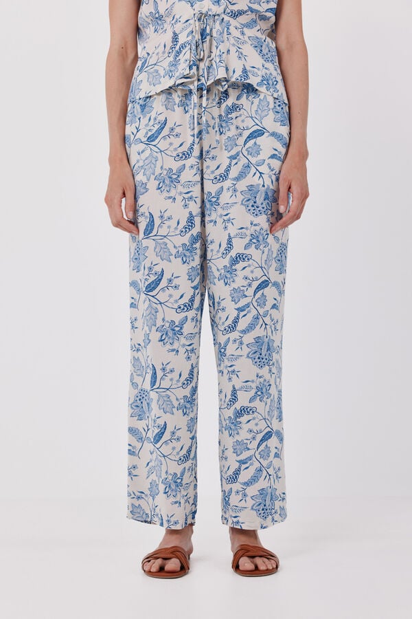 Cortefiel Pantal&oacute;n fluido estampado Estampado blanco