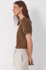 Cortefiel Hemstitch detail t-shirt Kaki