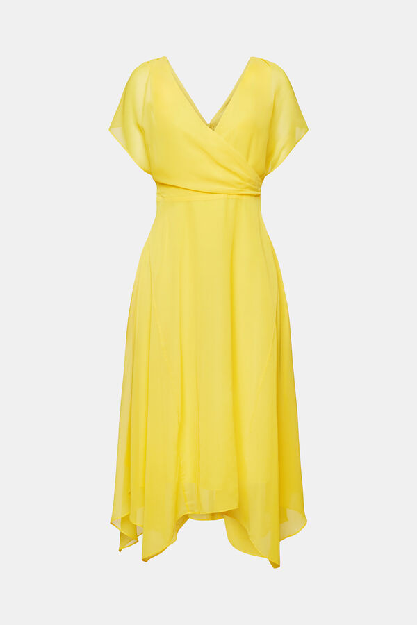 Cortefiel Vestido comprido monocolor de bainha irregular Amarelo