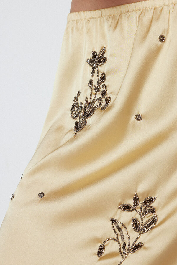 Cortefiel Long embroidered jewel skirt Gold