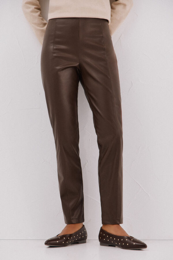 Cortefiel Women's stretch faux faux leather leggings Beige
