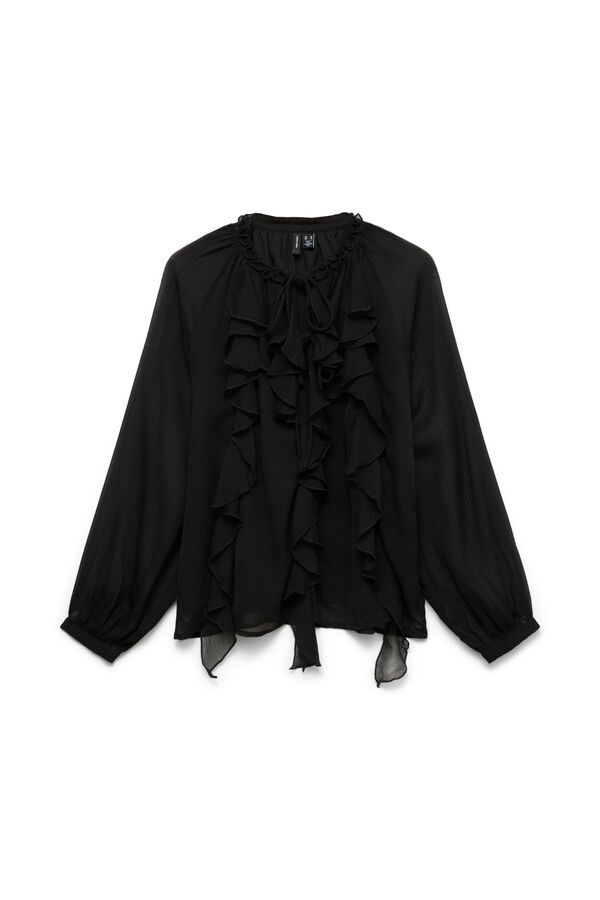 Vero Moda Blusa de manga comprida com folhos Preto
