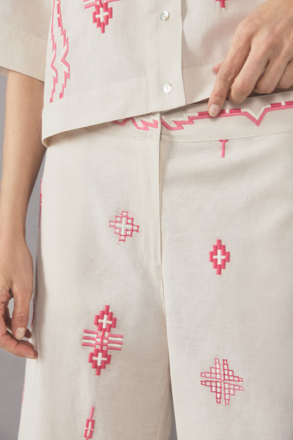 Cortefiel Contrast embroidered trousers Beige