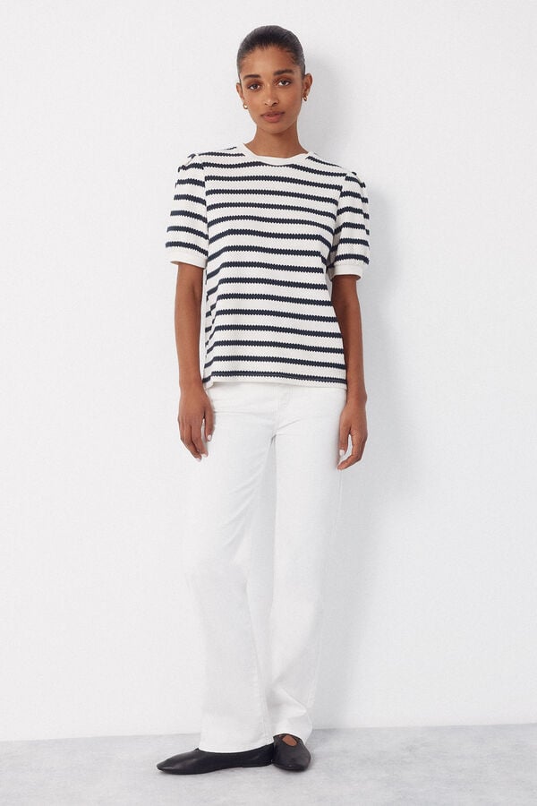 Cortefiel Striped structured top Printed blue