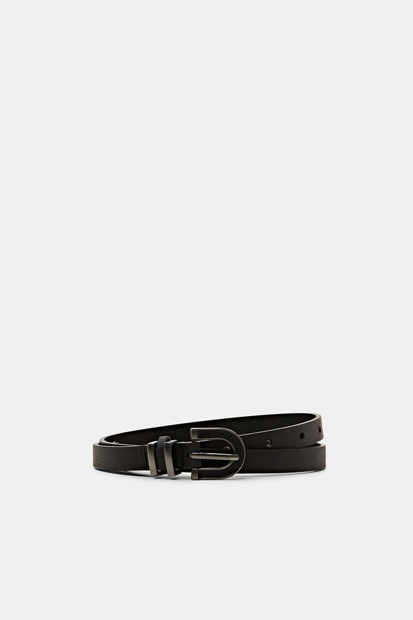 Cortefiel Narrow leather belt with metal tip Black