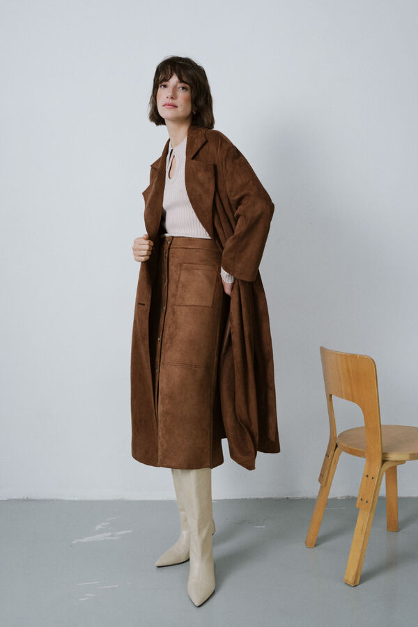 Cortefiel Long trench coat with suede effect Brown