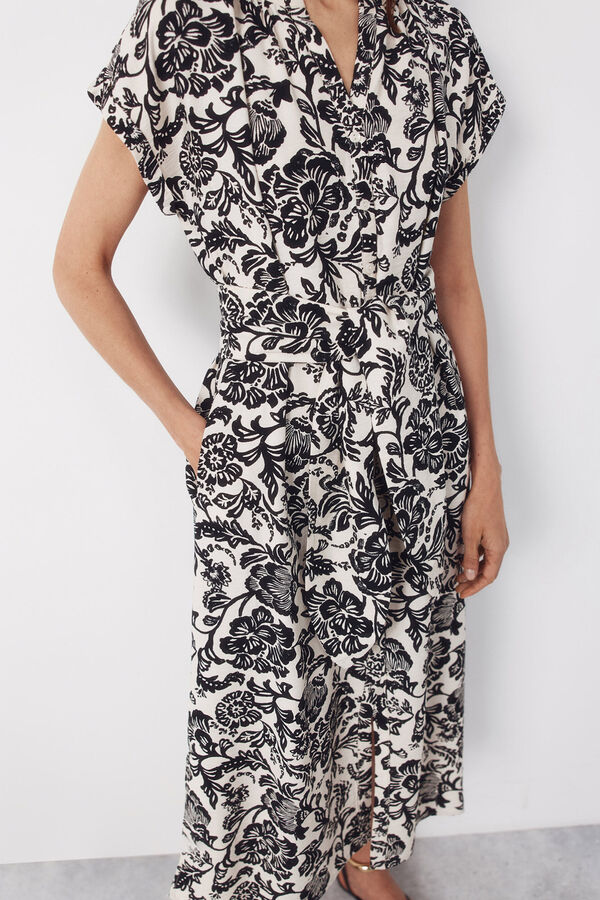 Cortefiel Printed belted dress Printed white