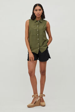 Cortefiel Camiseta sin mangas de lino para mujer Verde
