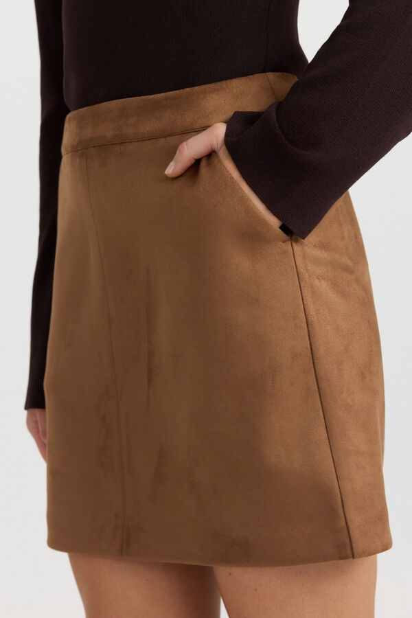 Vero Moda Saia efeito camur&ccedil;a Castanho