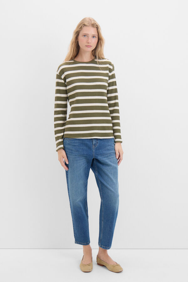 Cortefiel striped T-shirt with a touch of lurex Kaki