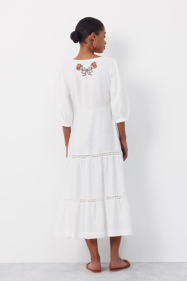 Cortefiel Long printed dress Printed white