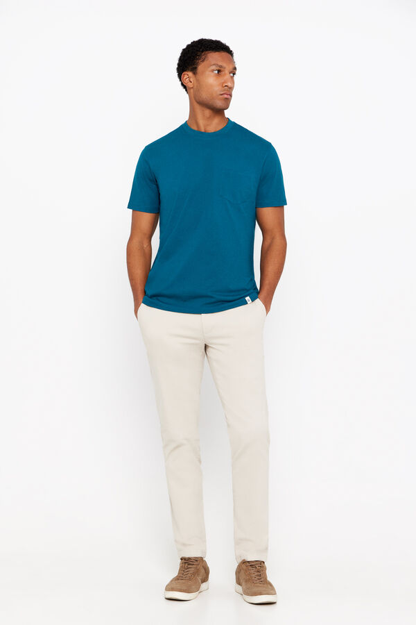 Cortefiel Basic T-shirt with pocket Blue