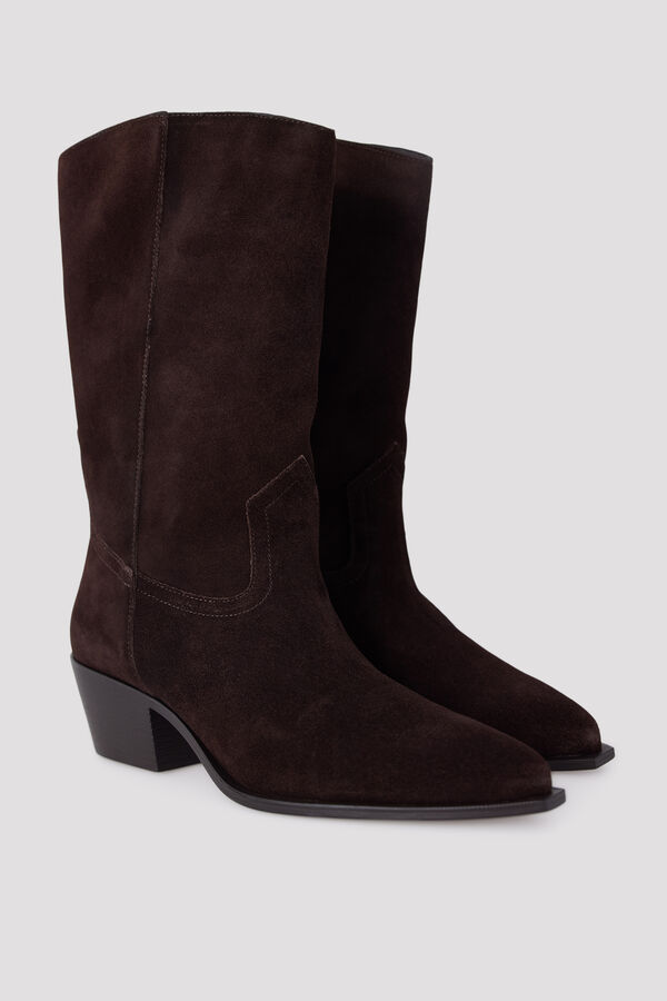 Cortefiel Mid-calf leather boot Brown