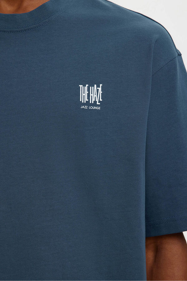 Selected T-shirt manga com estampado contrastante  Azul