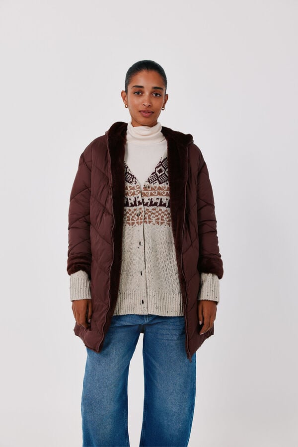 Cortefiel Anorak acolchado reversible efecto pelo Vino