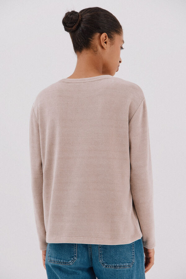 Cortefiel striped chenille t-shirt Beige