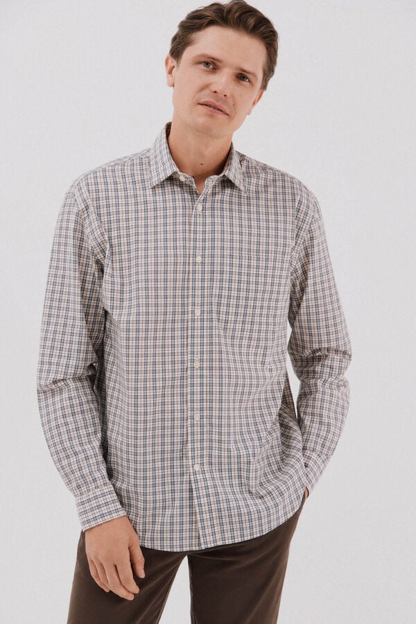 Cortefiel Checked poplin shirt Printed blue