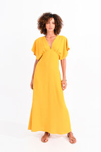 Cortefiel Long dress with short butterfly sleeves Yellow