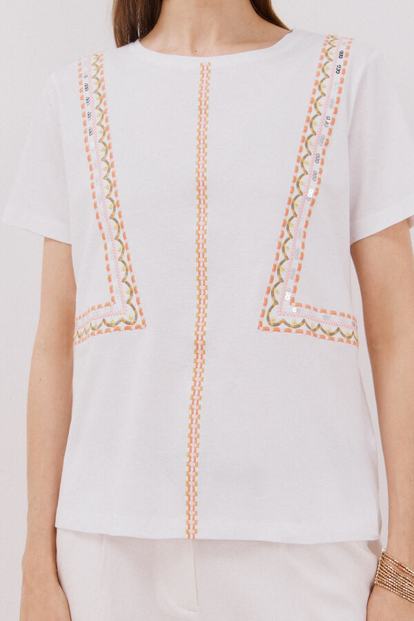 Cortefiel Embroidered t-shirt White