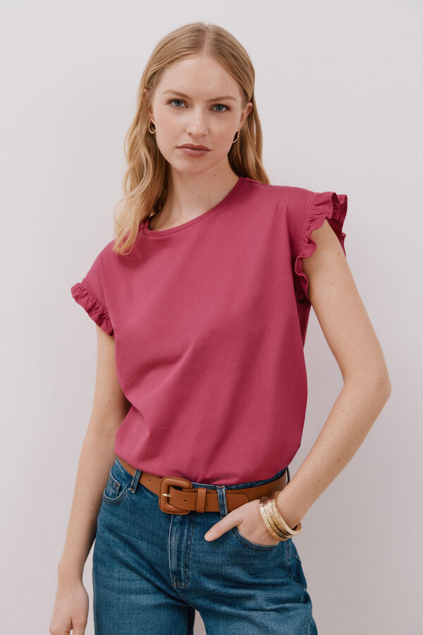 Cortefiel Essential ruffle t-shirt Purple
