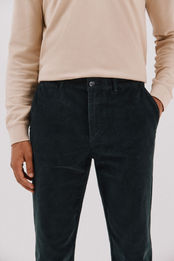Cortefiel Pantalón chino pana Verde oscuro
