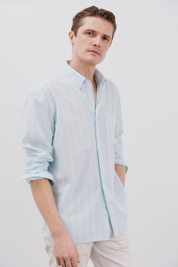 Cortefiel Striped seersucker shirt Blue