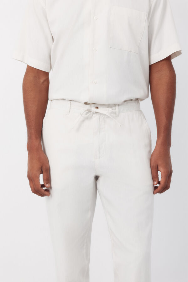 Cortefiel Trousers with elastic waistband and regular drawstrings Ivory
