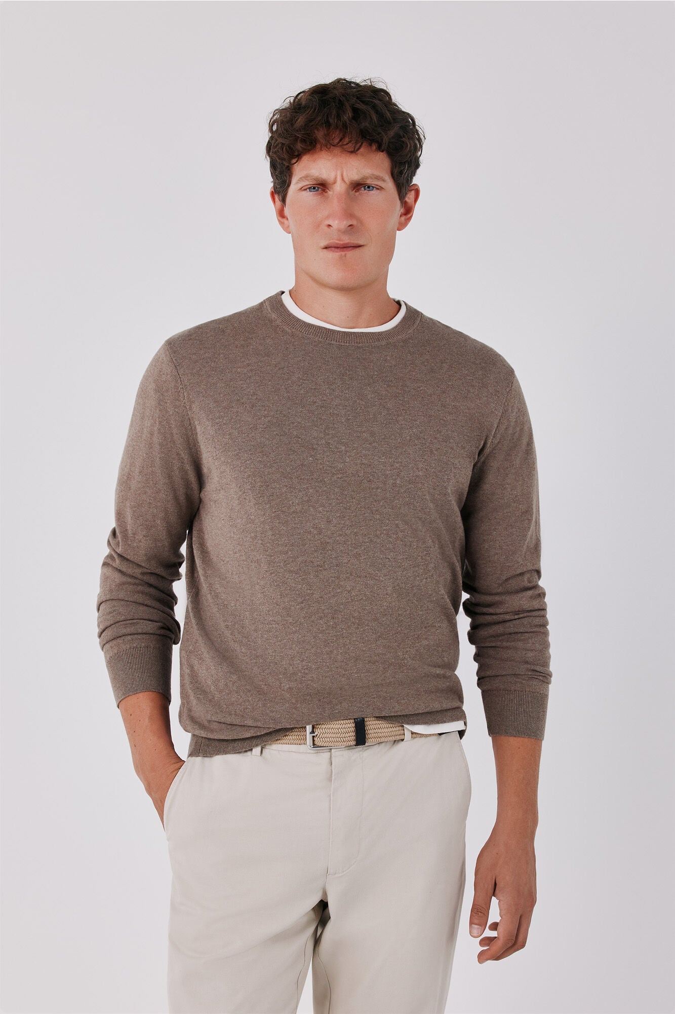 Cortefiel Cotton cashmere knit crew neck jumper