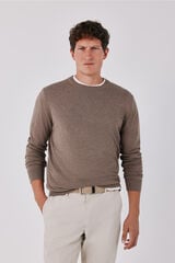 Cortefiel Cotton cashmere knit crew neck jumper Beige