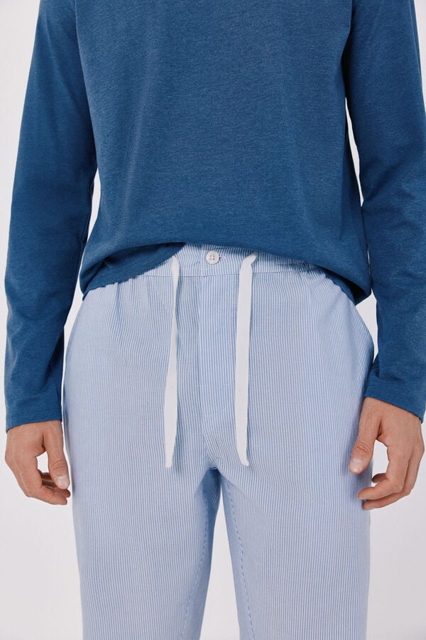 Cortefiel Jersey-knit and fabric pyjamas set Blue