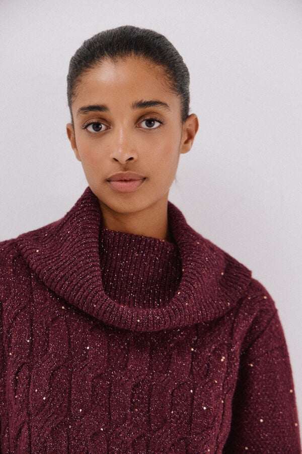 Cortefiel Jersey punto lentejuelas Maroon