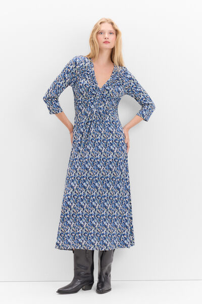 Cortefiel print ruched dress Printed blue