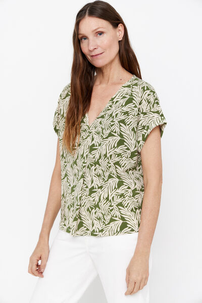 Cortefiel Pleated jersey-knit top Printed green