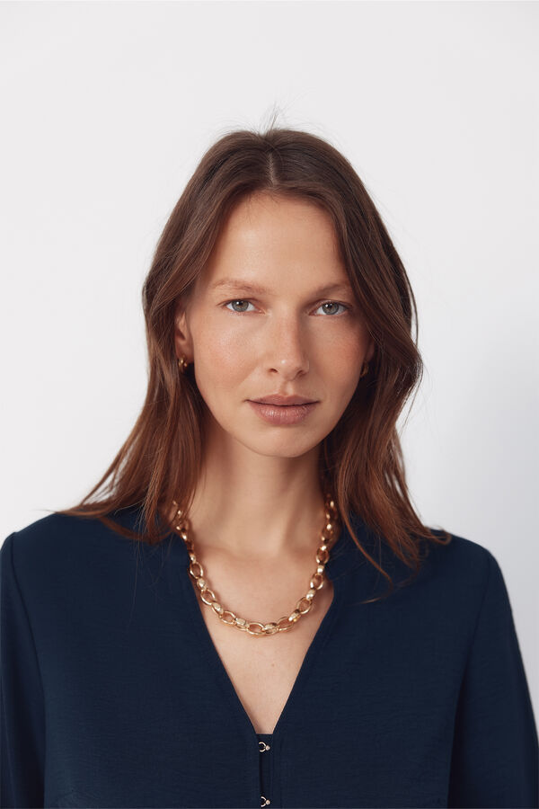 Cortefiel Mandarin blouse with buttons Navy